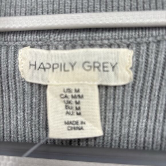 Cropped Sweater Womens Medium Happily Grey and White Striped Soft Thick Cozy - Picture 2 of 6